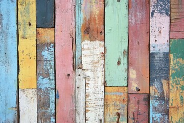 Multicolored Weathered Wooden Plank Wall with Rustic Texture and Vintage Aesthetic