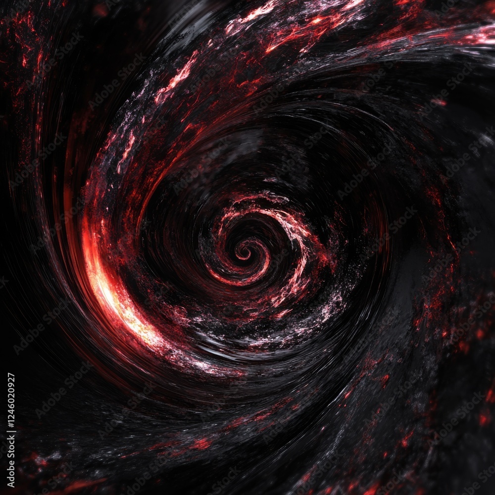 Wall mural spiral design featuring red and black colors with digital vortex and ai-generated swirls in high res