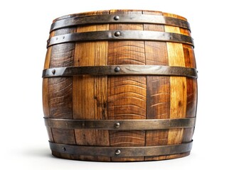 Obraz premium Rustic aged oak barrel, isolated PNG. Perfect for vintage, wine, or rustic designs. Aged wood texture.
