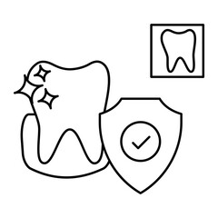 Indemnity Plans or Teeth with shield concept, Dental treatment covered in insurance vector icon design, Dentistry symbol, Healthcare sign, Dental instrument illustration