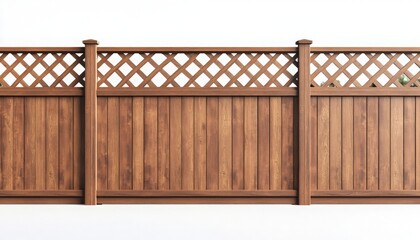 Wooden Fence with Lattice Top Against a Clear Blue Sky, Perfect for Landscaping and Outdoor Designs