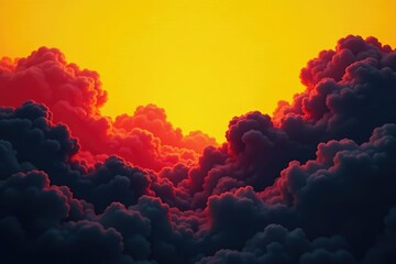 mystical black wavy clouds on a bright yellow background with red and orange shades, wavy shapes, mystical clouds