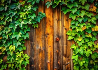Rustic wooden wall, lush ivy climbs, creating a vibrant, botanical masterpiece.