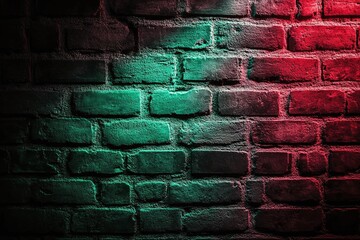 Red And Green Lighting On Textured Brick Wall Interior Backdrop For Creative Design Inspiration