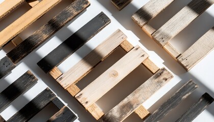 Wooden Pallets Arranged in Sunlight for Art and Design Inspiration - A Creative Display of Natural Materials and Shadow Play
