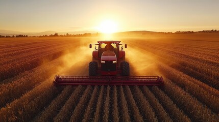 Fototapeta premium Combine harvester collects grain. Field of rye, wheat in autumn. Agriculture