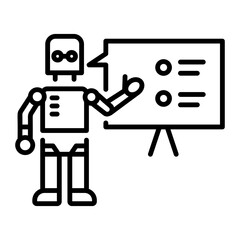 Educational robot giving a lecture, line style icon 