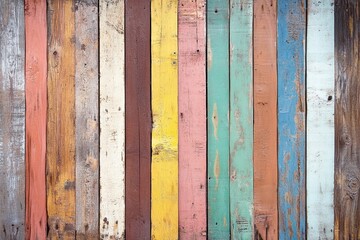 Vertical Rustic Painted Wooden Planks in Multicolor Weathered Texture Background
