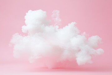 Naklejka premium Fluffy White Cloud of Smoke Isolated on a Pastel Pink Background for Abstract Minimalist Concepts