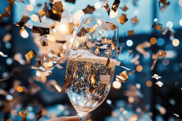 Celebratory new year’s eve party festive venue event highlights air filled with confetti cheerful atmosphere enchanting celebration