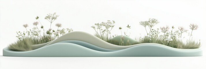 Modern layered podium design with soft blue tones and natural elements in serene setting