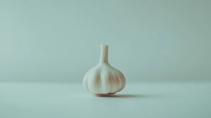 Fresh Whole Garlic Bulb on Soft Blue Background, Minimalist Style