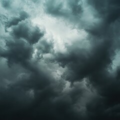 Fototapeta premium Plane flying through dark cloudy sky with dramatic lighting and cinematic effect