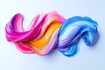 Obraz premium Vivid Abstract Brush Strokes with Pink Yellow and Blue Colors on White Background Art Concept