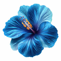Realistic Blue Hibiscus Flower with Vibrant Petals and Detailed Stamen Isolated on Transparent Background. Generative Ai.