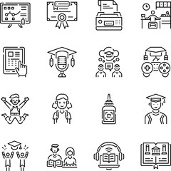 Fototapeta premium Set of Linear Style Digital Education Icons 