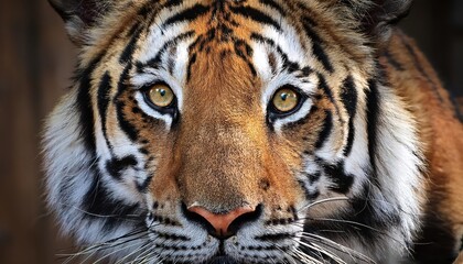 Naklejka premium Intense Moment Closeup of a Tiger Studying Me with Keen Interest, Captured in the Wilderness at Dusk