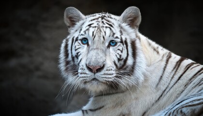 Majestic White Tiger Roaming Mysterious Moonlit Forest, Showcasing Pure Whites and Deep Shadows in an Ethereal Nighttime Landscape.