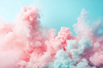 Soft Pink And Blue Smoke Clouds Against Light Sky Creating Dreamy Abstract Background
