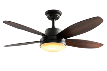 Stylish Ceiling Fan with Integrated LED Light Isolated on Transparent Background