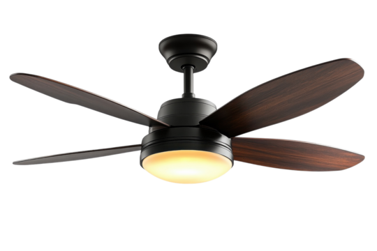 Stylish Ceiling Fan with Integrated LED Light Isolated on Transparent Background