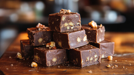 Delicious chocolate and hazelnut fudge squares, creamy and rich, topped with crushed hazelnuts