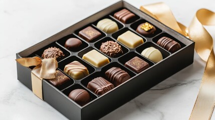 Presenting a luxurious gift box of assorted chocolates in elegant wrapping for special occasions