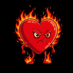 Angry heart on fire