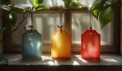 Vintage Colorful Blank Tags Labels Set in Natural Light