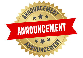 announcement. announcement round red and gold label isolated on transparent background