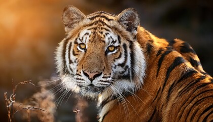 Naklejka premium Stealthy Stripes in the Heart of the Jungle Majestic Tiger Roaming through the Veiled Twilight, Captured in AweInspiring K Slow Motion