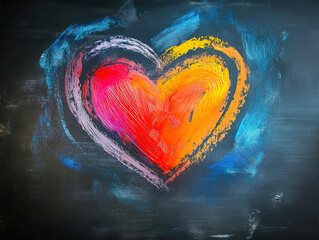 Creative chalk strokes forming a heart on a blackboard surface