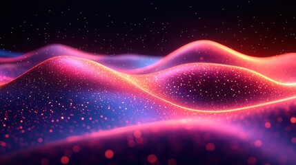 Obraz premium Glowing digital waves, particles, dark backdrop, abstract art
