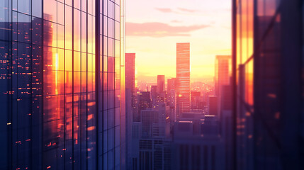 Obraz premium Luxury apartment high-rise at dusk, close-up on windows, urban living Sustainable building facade design