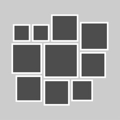 Vector grid template with empty photo frames, designed to organize and showcase gallery pictures in a clean, modern layout design