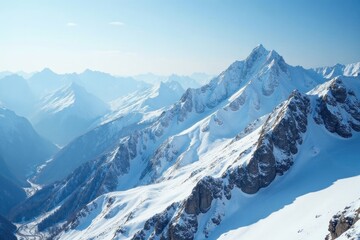 Obraz premium Snow-covered peaks of Caucasus Mountains in Dagestan, caspian sea, snow, landscape