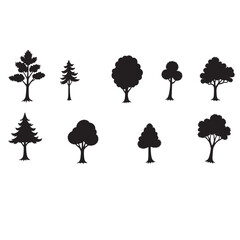 set of trees bundle shilahoutte vector on white background 