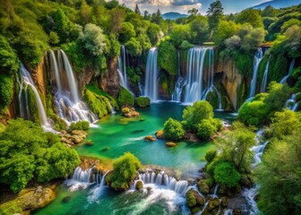 Obraz premium Bosnia's Kravica Waterfall: emerald waters cascading down, a majestic Adriatic landscape.