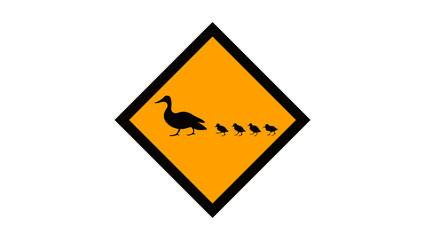 Duck Crossing Sign , black and yellow isolated silhouette