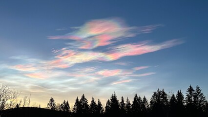 Iridescent clouds at twilight - Rare Polar Stratospheric Clouds at Twilight – Vibrant Pastel Sky...