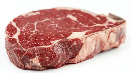 Obraz premium Raw ribeye steak on white background, ready for cooking