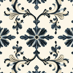 Seamless floral pattern with elegant blue and beige design