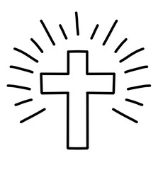 cross icon christmas easter symbol svg with lights outline line art stroke black doodle hand drawn jesus christ catholic religion