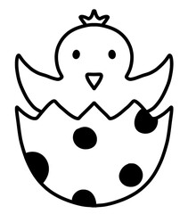 Cute funny chick out from the easter egg shell chicken bird chicks doodle hand drawn icon svg symbol vector