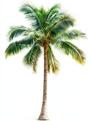 a tropical palm tree with large green leaves against a white background