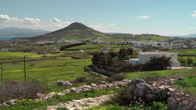 &Alpha; panning shot of Prodromos in Paros, Greece in spring