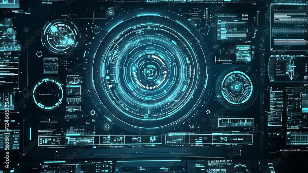Aufkleber futuristic technology interface with dynamic data and interactive digital elements