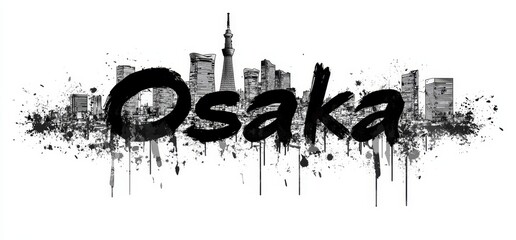 Obraz premium Osaka skyline with artistic splash effect highlighting the vibrant city in Japan