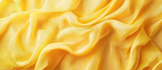 Fototapeta premium Yellow silk fabric with soft elegant waves and smooth texture ideal for textile design, showcasing vibrant yellow tones across a flowing background.