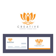 Abstract lotus logo vector design, Stylized lotus flower icon with business card